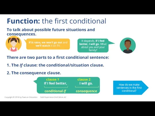 Function: the first conditional It depends. If I feel better, I will