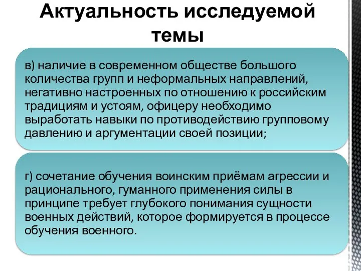 Актуальность исследуемой темы