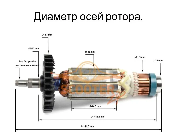 Диаметр осей ротора.