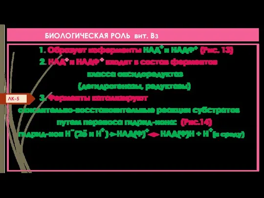 БИОЛОГИЧЕСКАЯ РОЛЬ вит. В3 1. Образует коферменты НАД и НАДФ (Рис. 13)