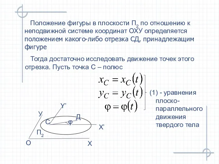 Положение фигуры в плоскости П2 по отношению к неподвижной системе координат ОХУ