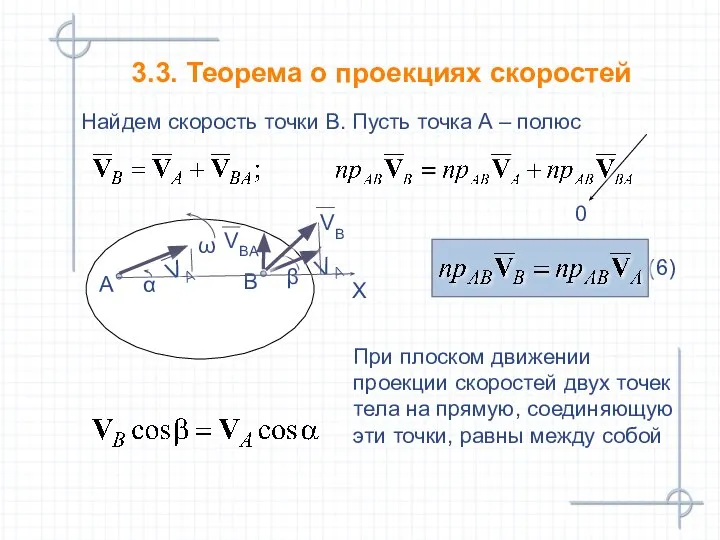 (6) 3.3. Теорема о проекциях скоростей Найдем скорость точки В. Пусть точка