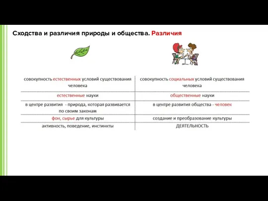 Сходства и различия природы и общества. Различия