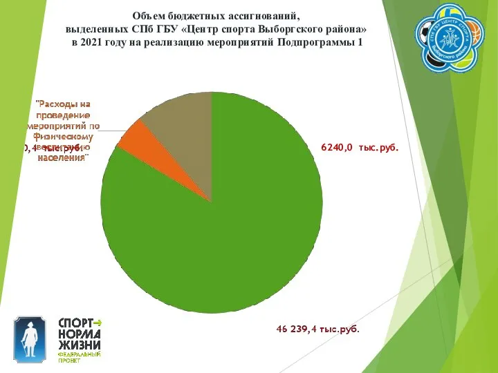Объем бюджетных ассигнований, выделенных СПб ГБУ «Центр спорта Выборгского района» в 2021