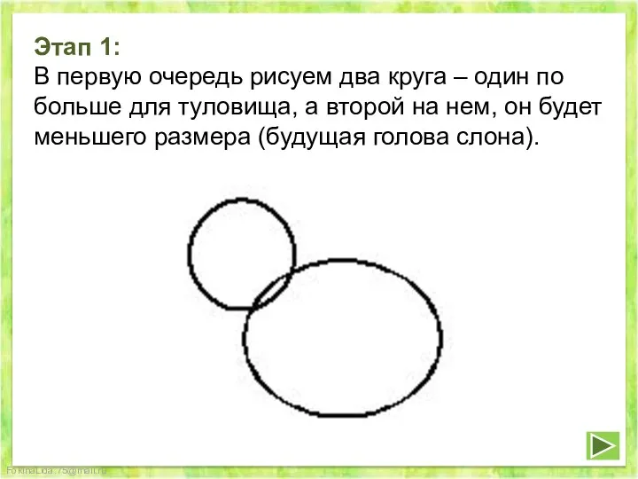 Этап 1: В первую очередь рисуем два круга – один по больше