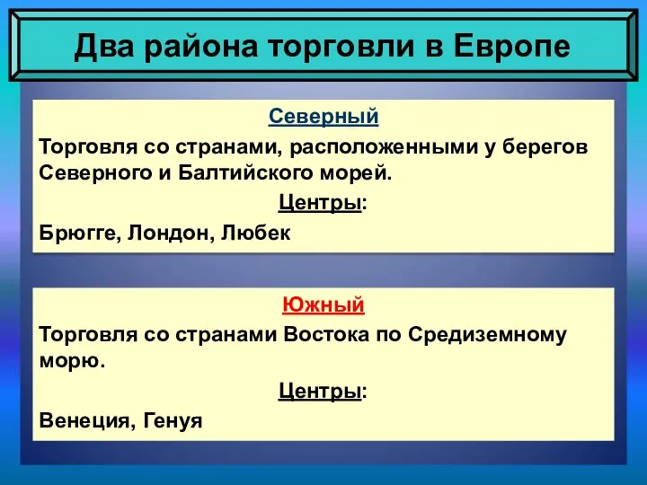 Два района торговли в Европе Южный Торговля со странами Востока по Средиземному