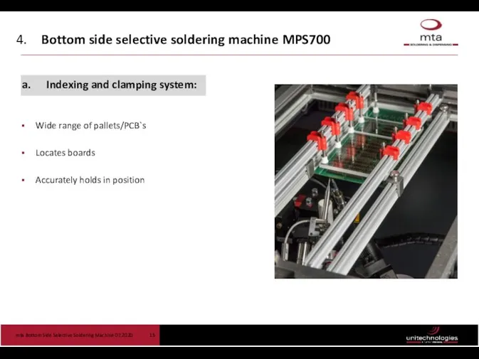 Bottom side selective soldering machine MPS700 Indexing and clamping system: Wide range