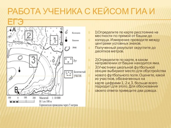 РАБОТА УЧЕНИКА С КЕЙСОМ ГИА И ЕГЭ 1)Определите по карте расстояние на