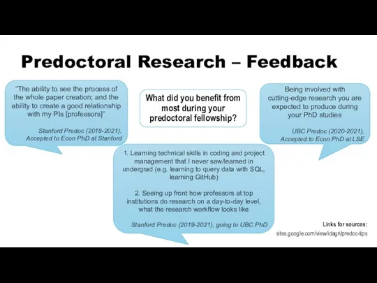 Predoctoral Research – Feedback Links for sources: sites.google.com/view/idagri/predoc-tips “The ability to see