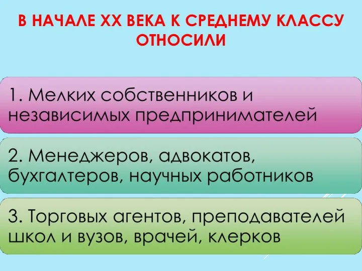 В НАЧАЛЕ XX ВЕКА К СРЕДНЕМУ КЛАССУ ОТНОСИЛИ