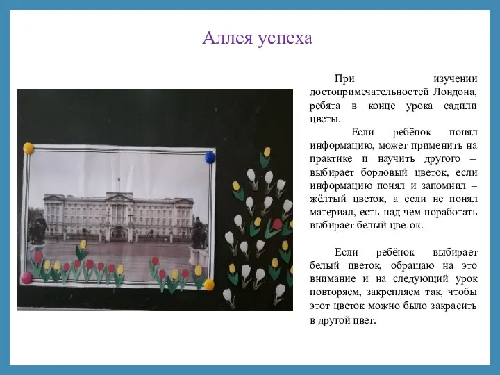 Аллея успеха При изучении достопримечательностей Лондона, ребята в конце урока садили цветы.