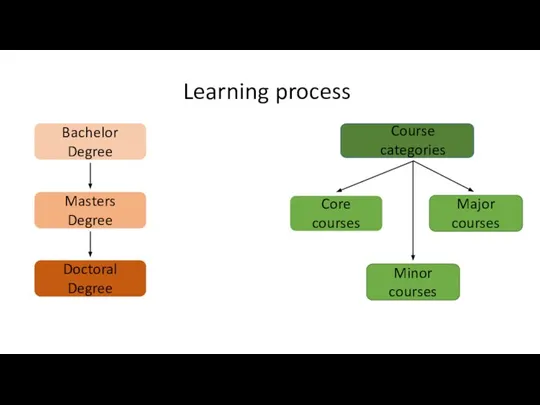 Learning process Bachelor Degree Masters Degree Doctoral Degree Core courses Major courses Minor courses Course categories