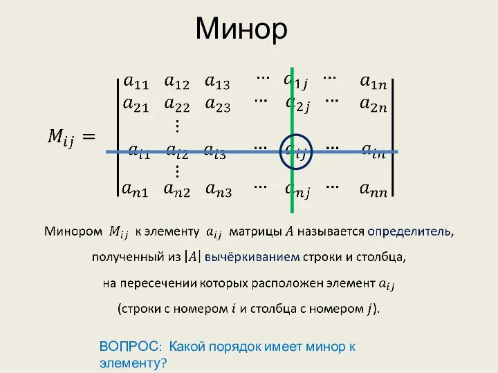 Минор ВОПРОС: Какой порядок имеет минор к элементу?