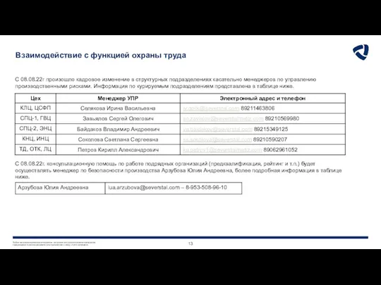 С 08.08.22г. консультационную помощь по работе подрядных организаций (предквалификация, рейтинг и т.п.)