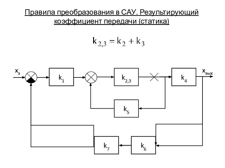 Правила преобразования в САУ. Результирующий коэффициент передачи (статика)