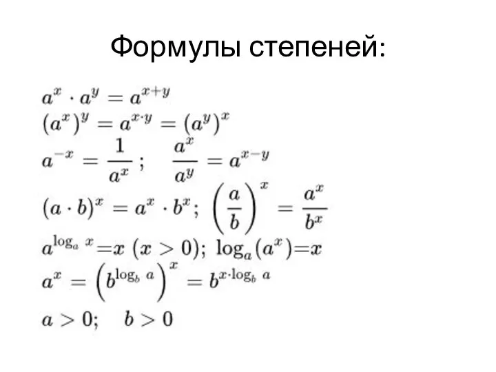 Формулы степеней: