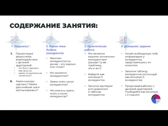 СОДЕРЖАНИЕ ЗАНЯТИЯ: 1. Поделись! : Презентация результатов взаимодействия с целевой аудиторией: что