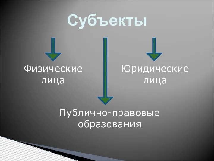 Субъекты Физические лица Юридические лица Публично-правовые образования