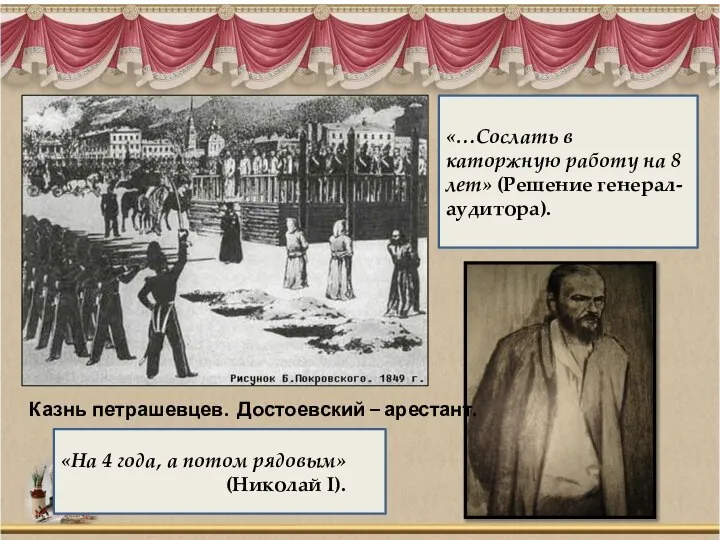 Казнь петрашевцев. Достоевский – арестант. «…Сослать в каторжную работу на 8 лет»