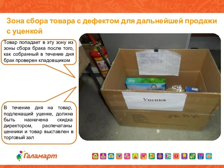 Зона сбора товара с дефектом для дальнейшей продажи с уценкой