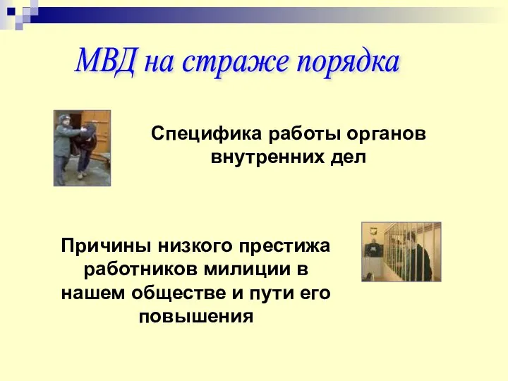 МВД на страже порядка Специфика работы органов внутренних дел Причины низкого престижа