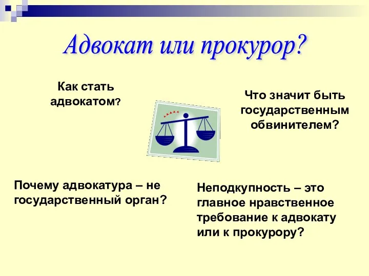 Адвокат или прокурор? Как стать адвокатом? Что значит быть государственным обвинителем? Почему