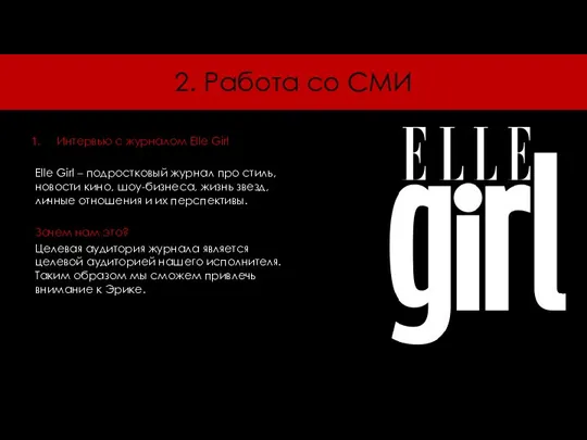 2. Работа со СМИ Интервью с журналом Elle Girl Elle Girl –