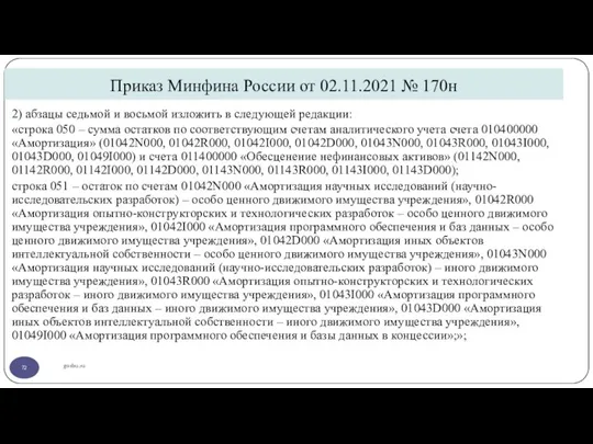 Приказ Минфина России от 02.11.2021 № 170н gosbu.ru 2) абзацы седьмой и