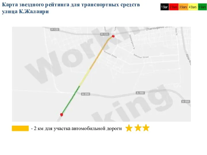 Карта звездного рейтинга для транспортных средств улица К.Жалаири - 2 км для участка автомобильной дороги