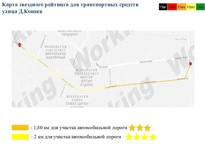 Карта звездного рейтинга для транспортных средств улица Д.Конаев - 1,80 км для