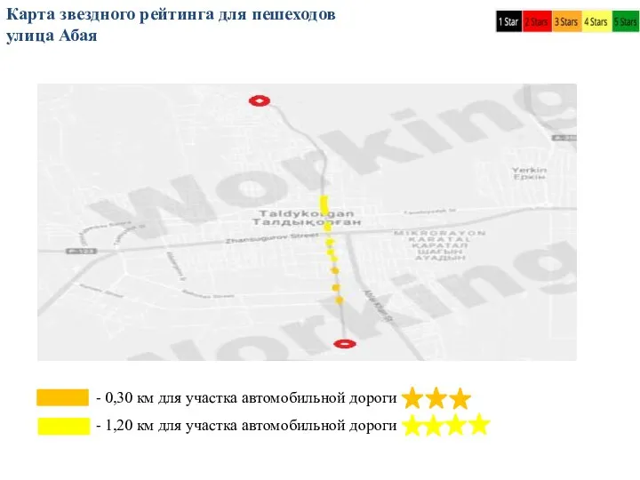 Карта звездного рейтинга для пешеходов улица Абая - 0,30 км для участка