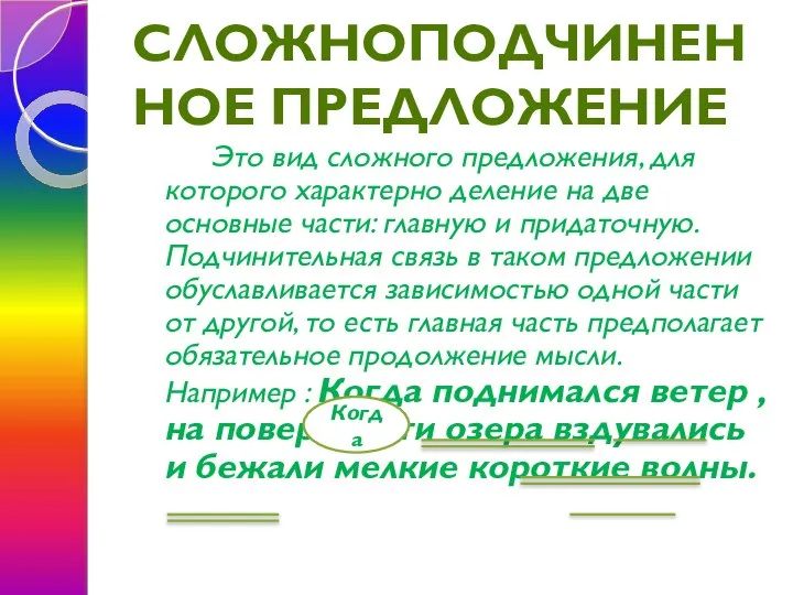 СЛОЖНОПОДЧИНЕННОЕ ПРЕДЛОЖЕНИЕ Это вид сложного предложения, для которого характерно деление на две