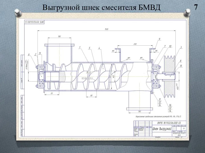 Выгрузной шнек смесителя БМВД 7