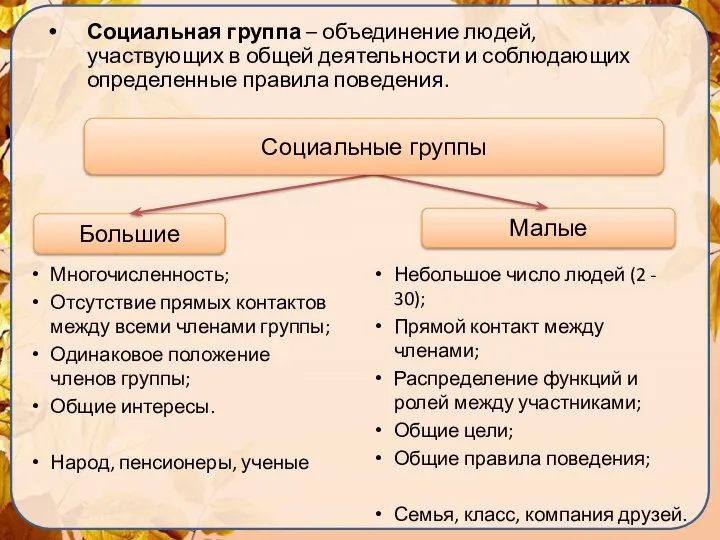 Большие Малые Социальные группы Социальная группа – объединение людей, участвующих в общей