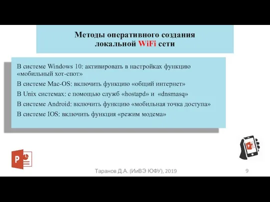 Методы оперативного создания локальной WiFi сети Таранов Д.А. (ИиВЭ ЮФУ), 2019 9