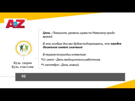 Цель : Повысить уровень шума по Немозолу среди врачей В эти особые