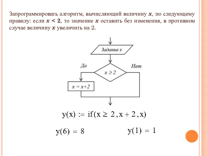 Запрограммировать алгоритм, вычисляющий величину x, по следующему правилу: если x