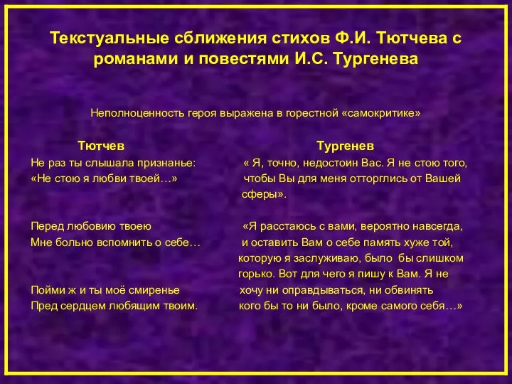 Текстуальные сближения стихов Ф.И. Тютчева с романами и повестями И.С. Тургенева Неполноценность