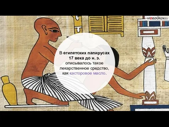 В египетских папирусах 17 века до н. э. описывалось такое лекарственное средство, как касторовое масло.