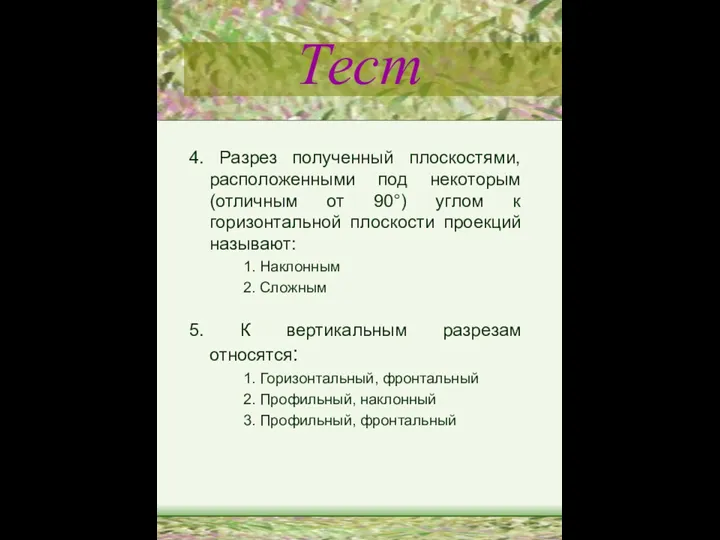 Тест 4. Разрез полученный плоскостями, расположенными под некоторым (отличным от 90°) углом