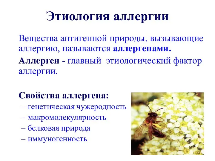 Вещества антигенной природы, вызывающие аллергию, называются аллергенами. Аллерген - главный этиологический фактор