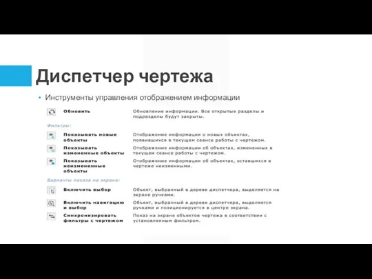 Диспетчер чертежа Инструменты управления отображением информации