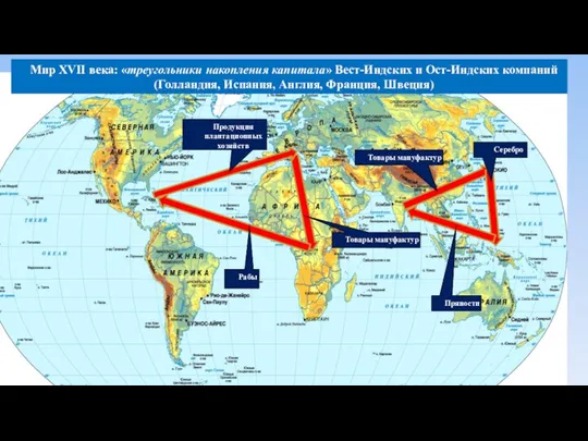 Мир XVII века: «треугольники накопления капитала» Вест-Индских и Ост-Индских компаний (Голландия, Испания,