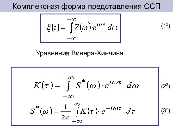 Комплексная форма представления ССП (22) (32) (12) Уравнения Винера-Хинчина