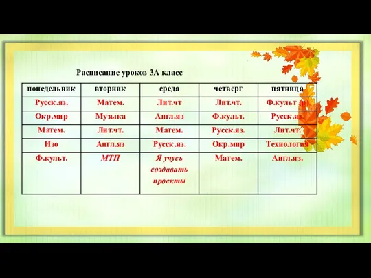 Расписание уроков 3А класс