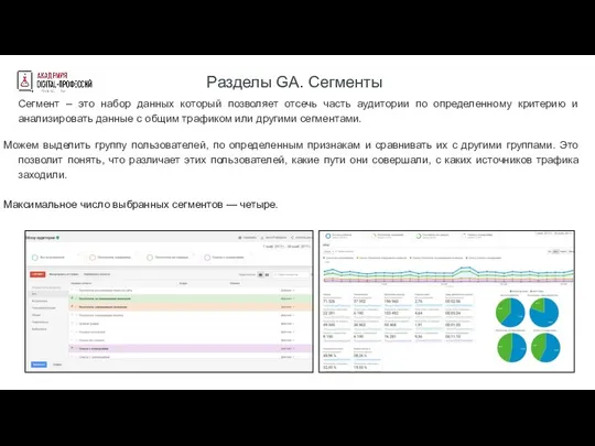 Разделы GA. Сегменты Сегмент – это набор данных который позволяет отсечь часть