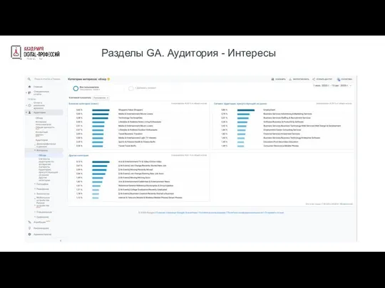 Разделы GA. Аудитория - Интересы