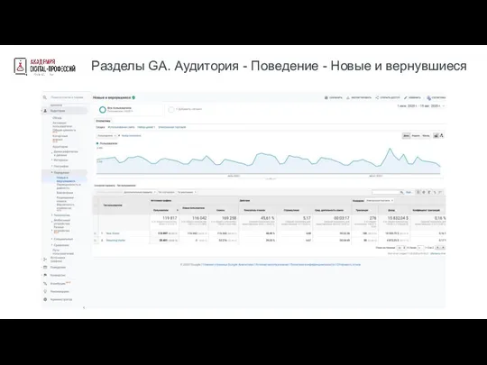 Разделы GA. Аудитория - Поведение - Новые и вернувшиеся