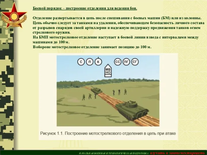 НАЧАЛЬНАЯ ВОЕННАЯ И ТЕХНОЛОГИЧЕСКАЯ ПОДГОТОВКА изучить и законспектировать Боевой порядок – построение