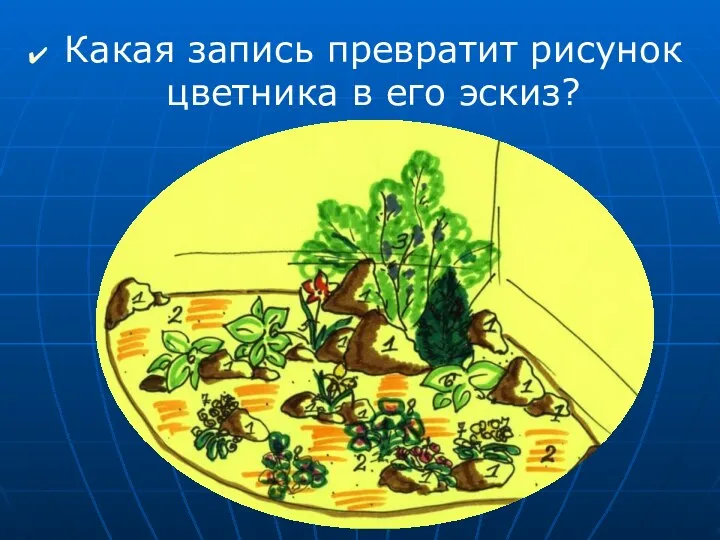 Какая запись превратит рисунок цветника в его эскиз?